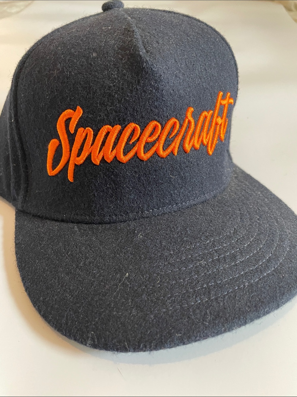 Spacecraft Script Embroidered Wool Baseball Cap - Navy & Orange